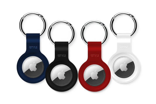 iStyle Silicone Case for AirTag pack bundle - black, white, blue, red