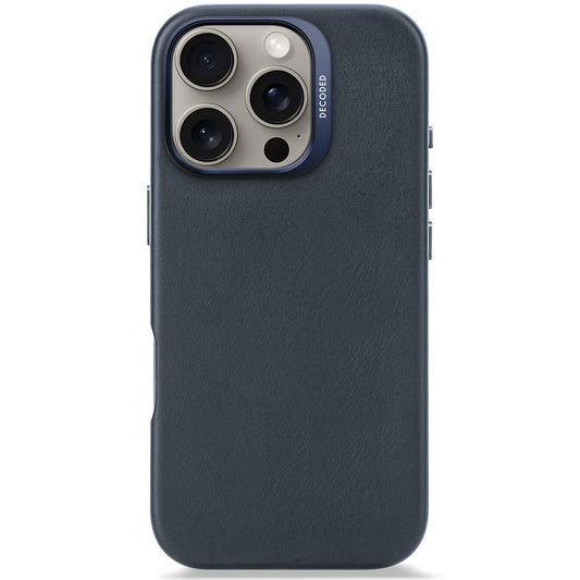 DECODED Leather Backcover for iPhone 16 Pro - Navy Blue