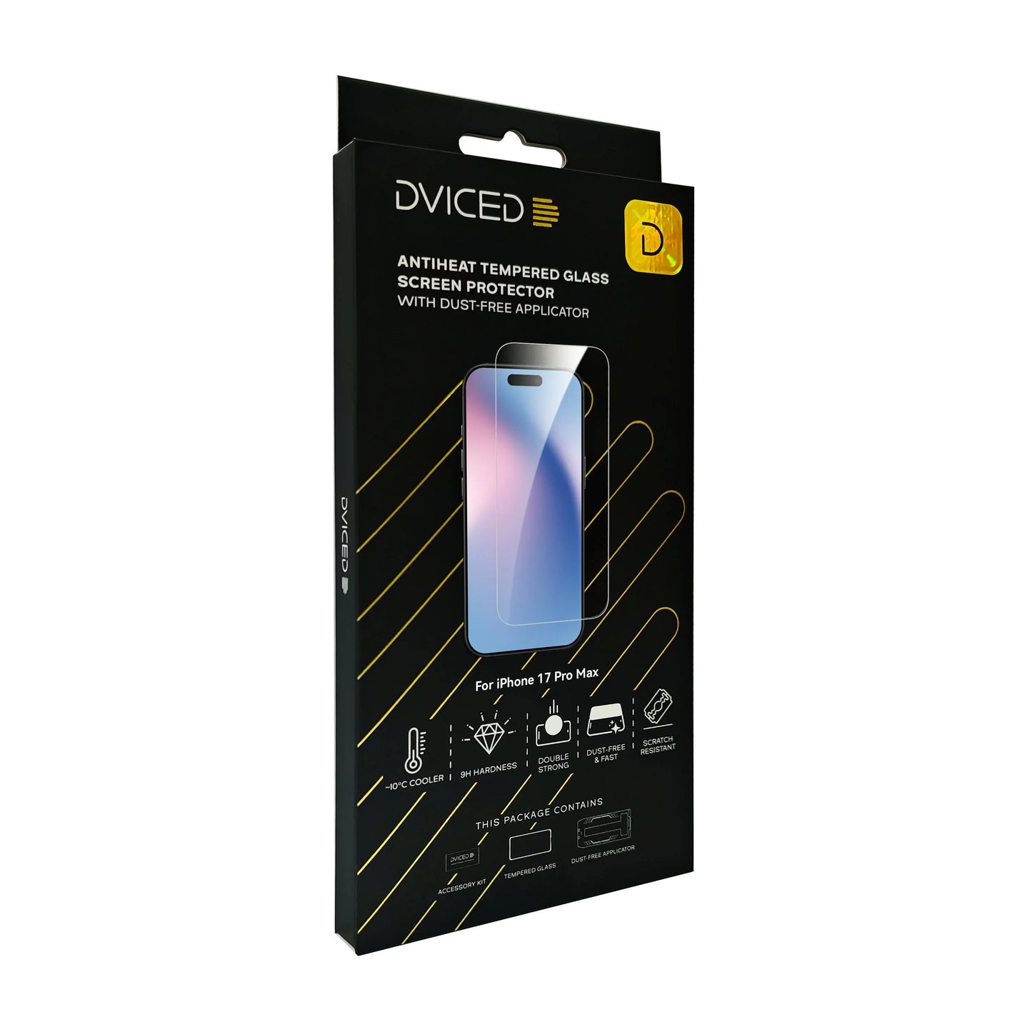 Dviced AntiHeat Tempered glass screen protector for iPhone 17 Pro Max with dust-free applicator