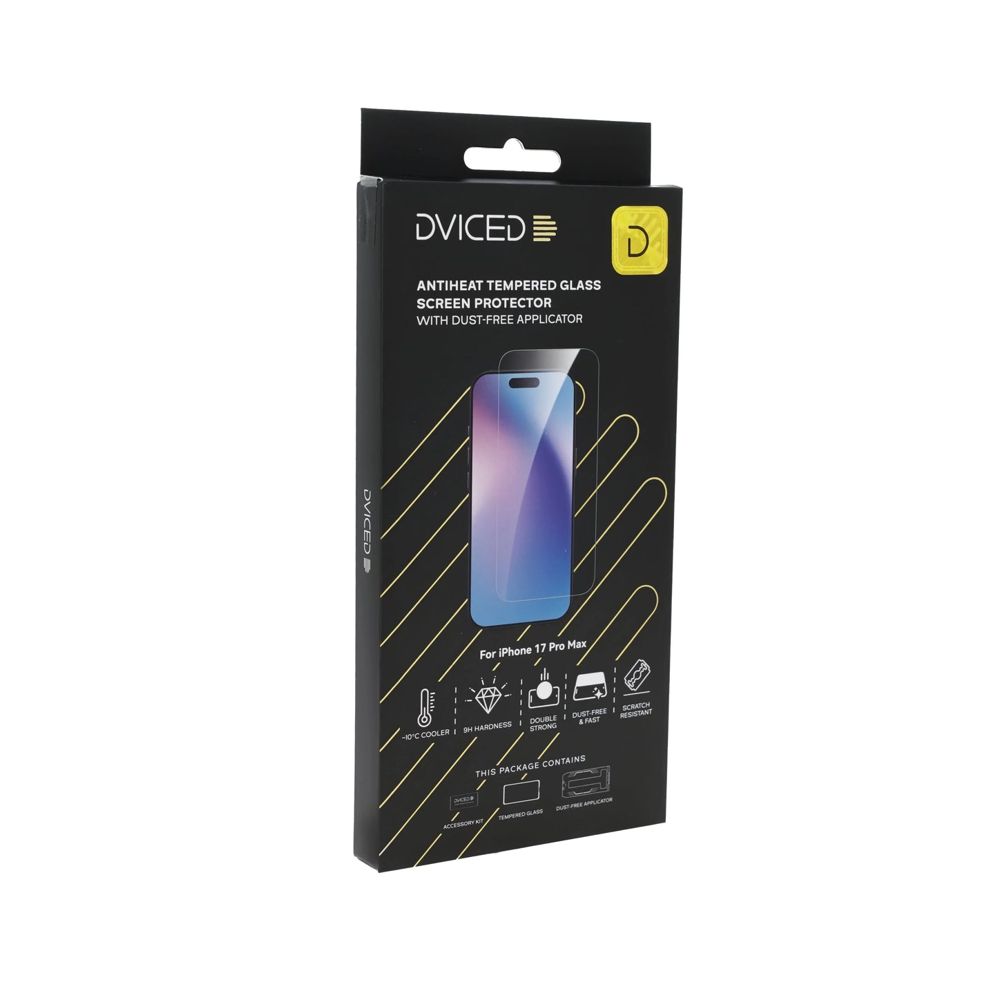 Dviced AntiHeat Tempered glass screen protector for iPhone 17 Pro Max with dust-free applicator