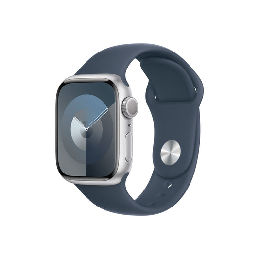 Apple Watch S9 GPS 41mm Silver Alu Case w Storm Blue Sport Band - S/M