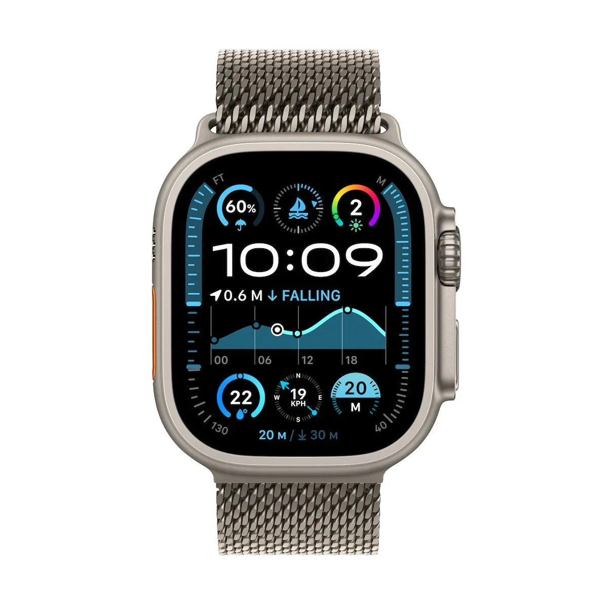 Apple Watch Ultra 2 GPS + Cellular 49mm Natural Titanium Case with Natural Titanium Milanese Loop - S