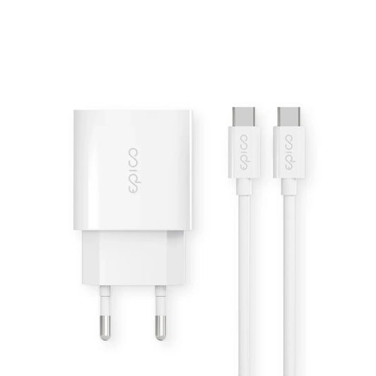 Epico 20W PD Charger Bundle with USB-C to USB-C cable 1.2m - white