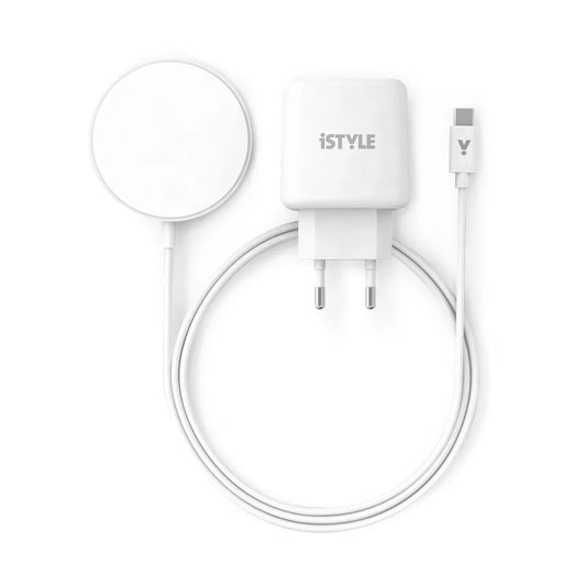iStyle Magnetic Wireless Charging Cable Bundle 7,5W/15W - With USB-C Cable & 20W PD Charger - white