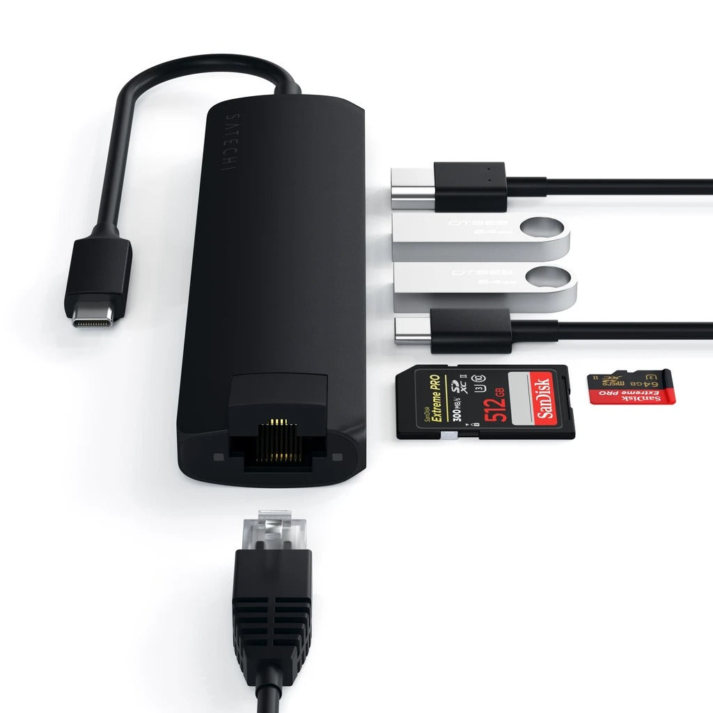 Satechi Aluminium Type-C Slim Multiport (1xHDMI 4K,2x USB-A,1x SD,1x Ethernet) - Black