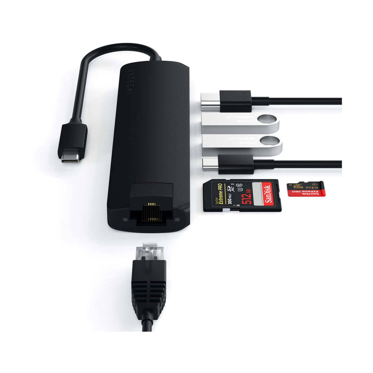 Satechi Aluminium Type-C Slim Multiport (1xHDMI 4K,2x USB-A,1x SD,1x Ethernet) - Black