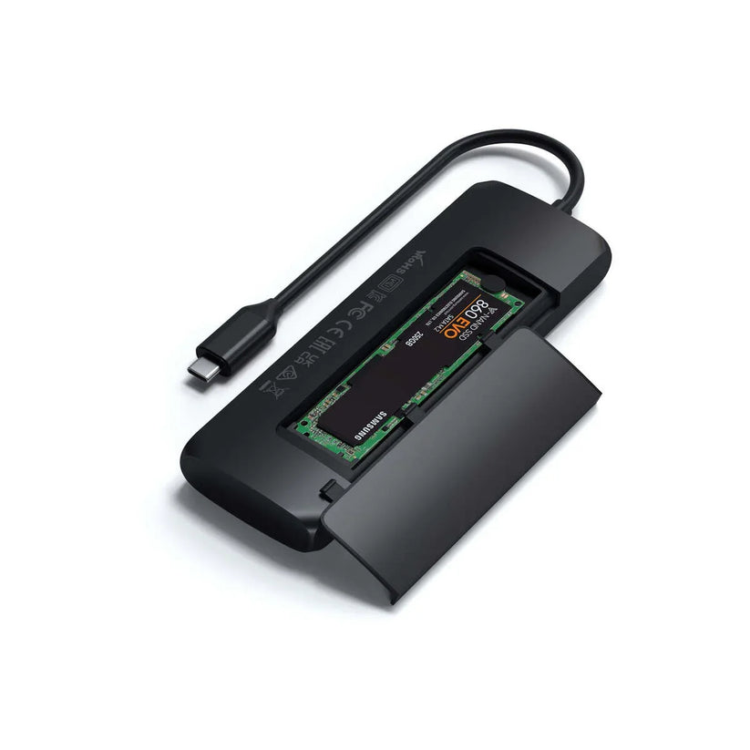 Satechi Aluminium USB-C Hybrid Multiport adapter (SSD Enclosure, HDMI 4K, 2 x USB-A 3.1 Gen 2 up to 10 Gbps) - Black