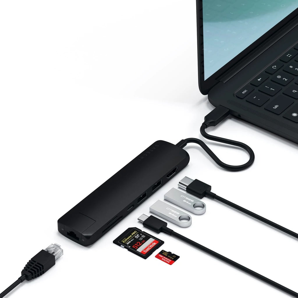 Satechi Aluminium Type-C Slim Multiport (1xHDMI 4K,2x USB-A,1x SD,1x Ethernet) - Black