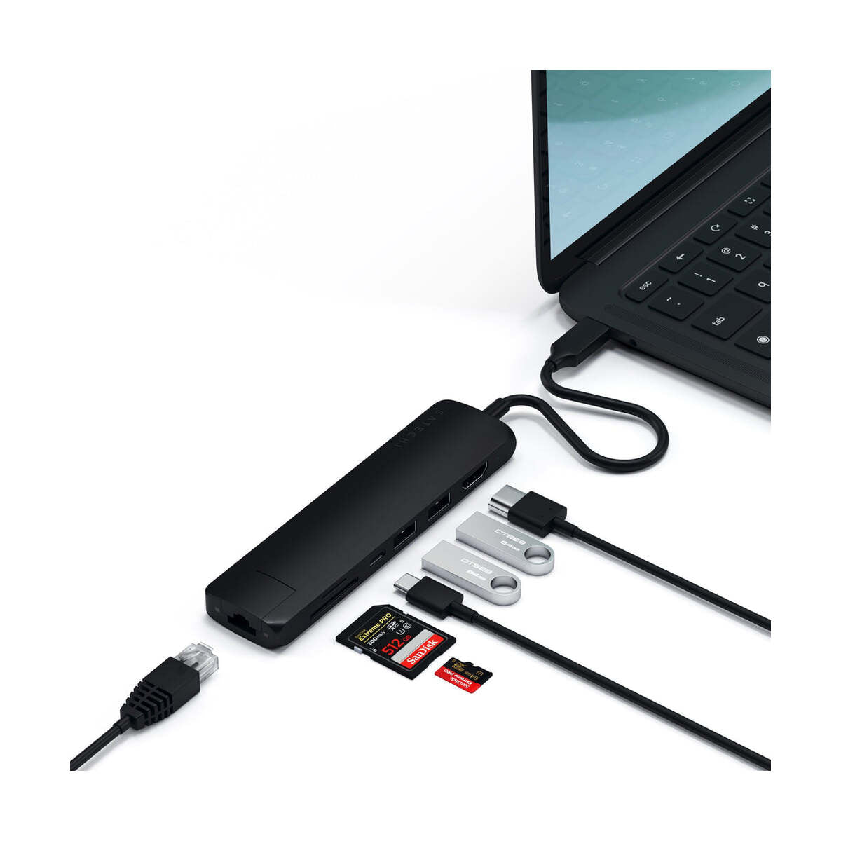 Satechi Aluminium Type-C Slim Multiport (1xHDMI 4K,2x USB-A,1x SD,1x Ethernet) - Black
