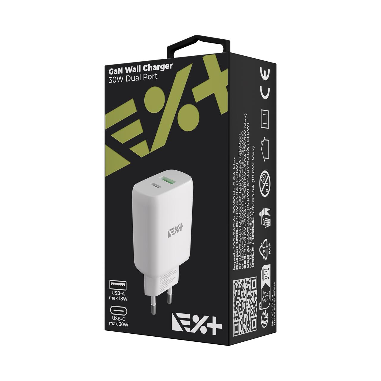 Adaptor priza NEXT ONE 30W GaN, USB-A & USB-C
