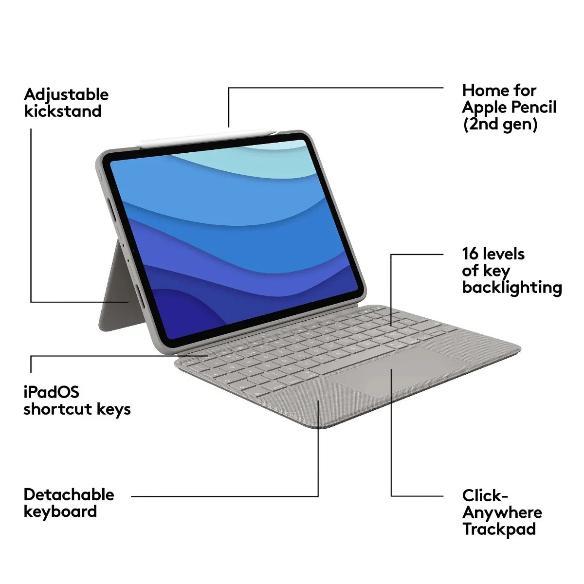 Logitech Combo Touch for iPad Pro 11-inch (1st, 2nd, 3rd and 4th gen) - Sand - UK