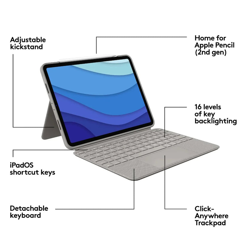 Logitech Combo Touch for iPad Pro 11-inch (1st, 2nd, 3rd and 4th gen) - Sand - UK