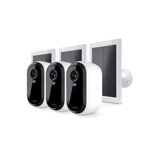 Arlo Essential (Gen.2) Bundle 2K Outdoor Security Camera - 3 Camera Kit + 3 Essential Solar Panel Charger - White