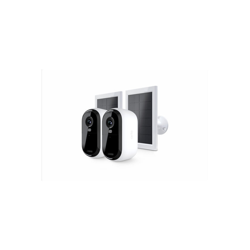 Arlo Essential (Gen.2) Bundle 2K Outdoor Security Camera - 2 Camera Kit + 2 Essential Solar Panel Charger - White