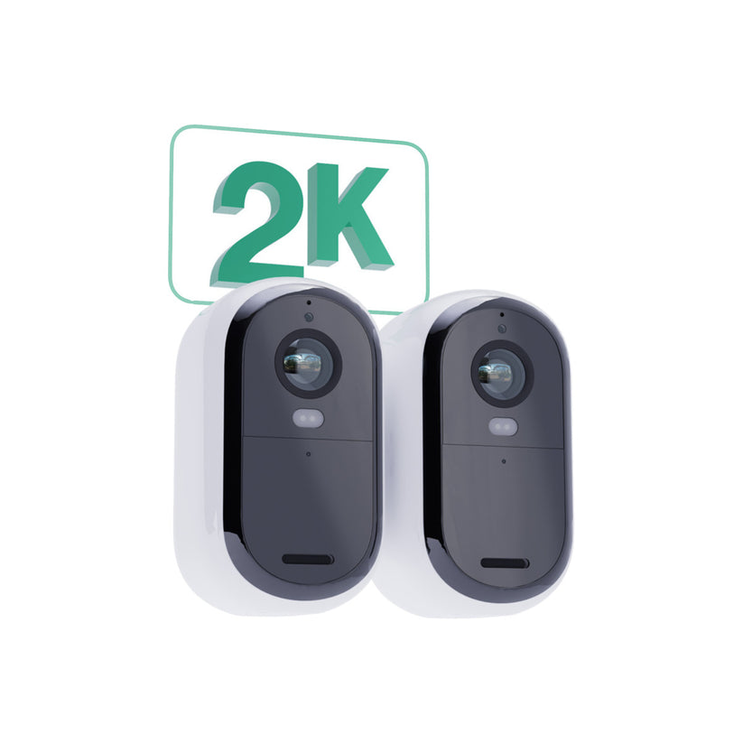 Arlo Essential (Gen.2) Bundle 2K Outdoor Security Camera - 2 Camera Kit + 2 Essential Solar Panel Charger - White