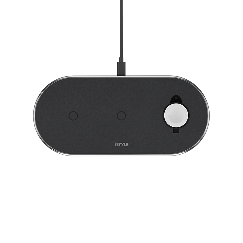 ISTYLE Wireless Charging Base 3in1 black PU leather- Space grey