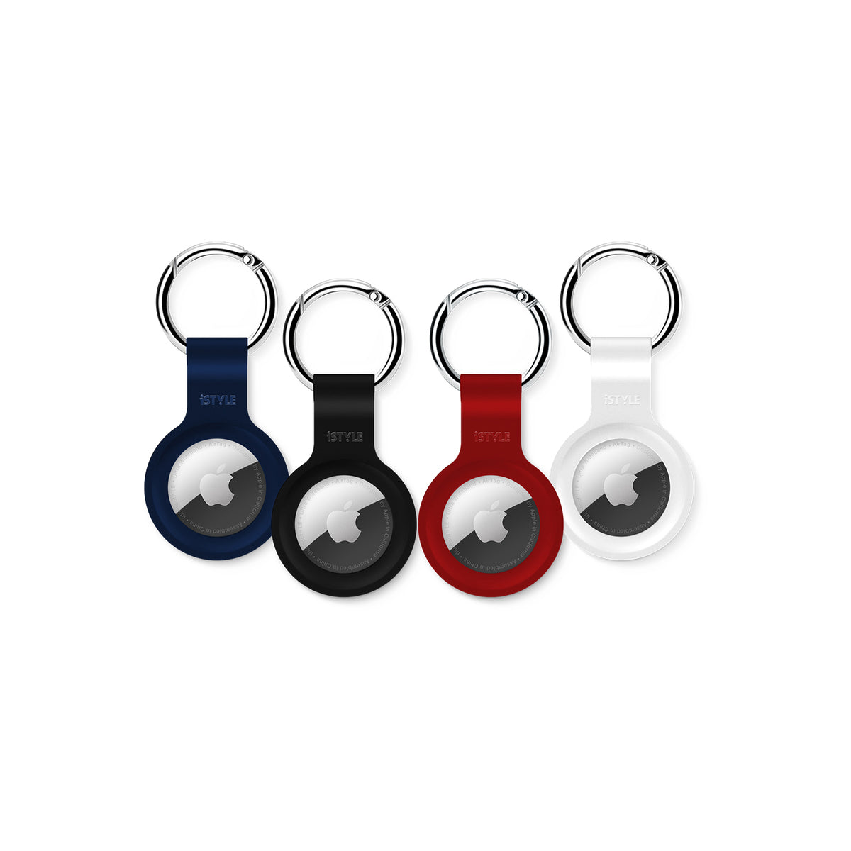 iStyle Silicone Case for AirTag pack bundle - black, white, blue, red