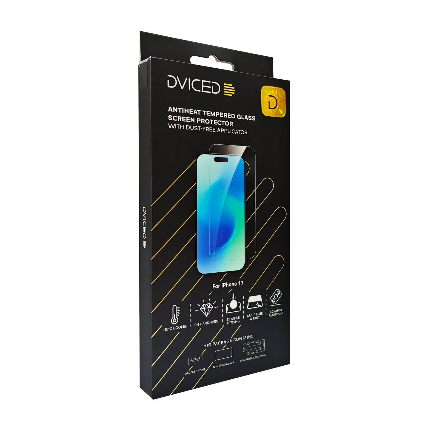 Dviced AntiHeat Tempered glass screen protector for iPhone 17 with dust-free applicator