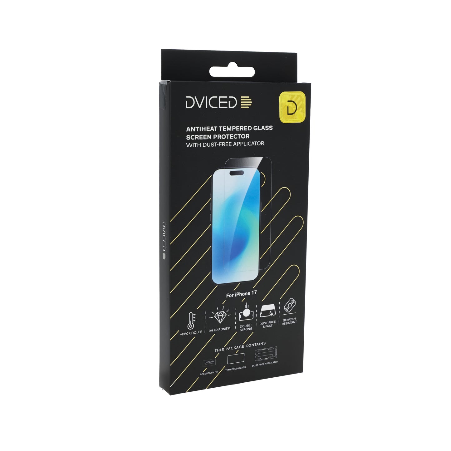 Dviced AntiHeat Tempered glass screen protector for iPhone 17 with dust-free applicator