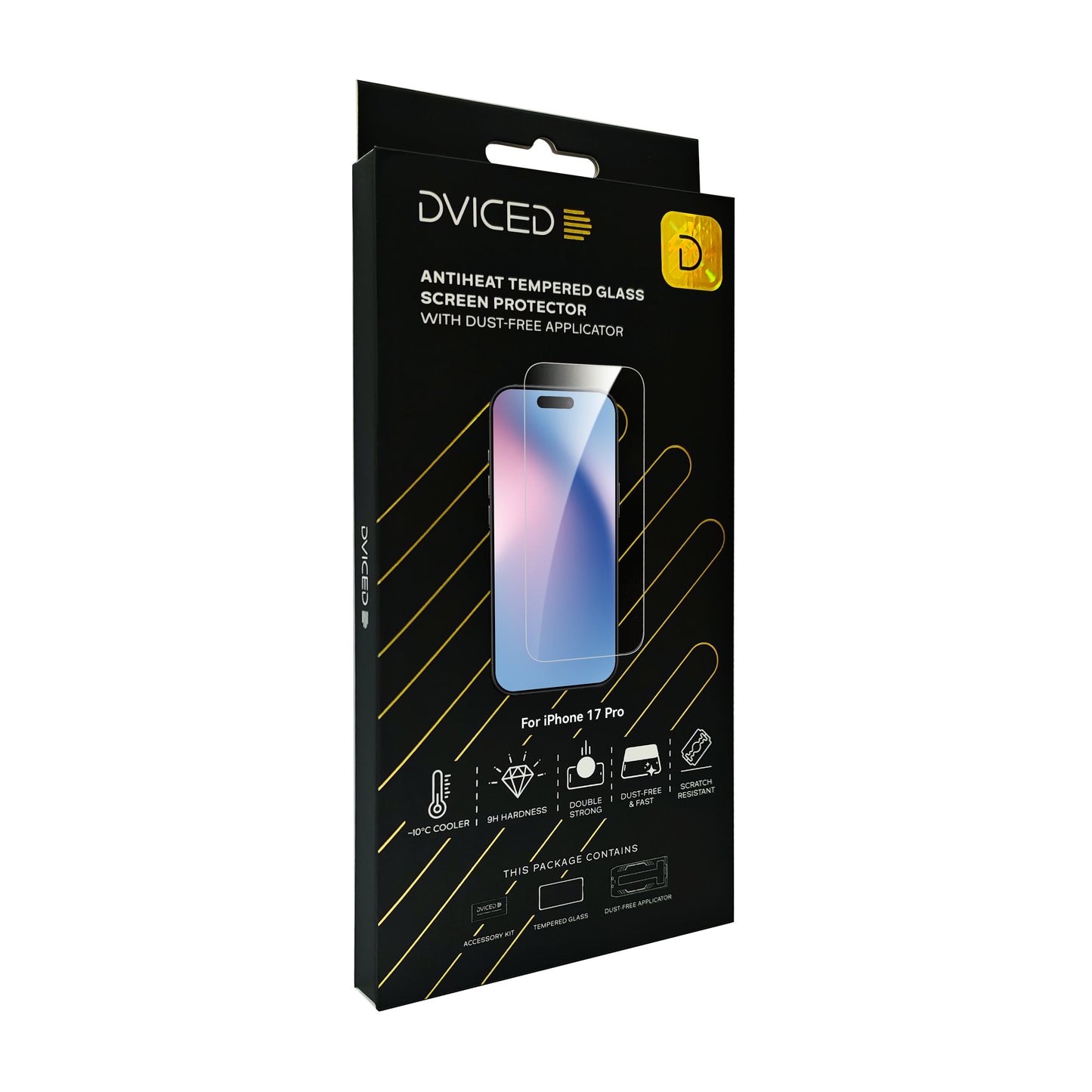 Dviced AntiHeat Tempered glass screen protector for iPhone 17 Pro with dust-free applicator