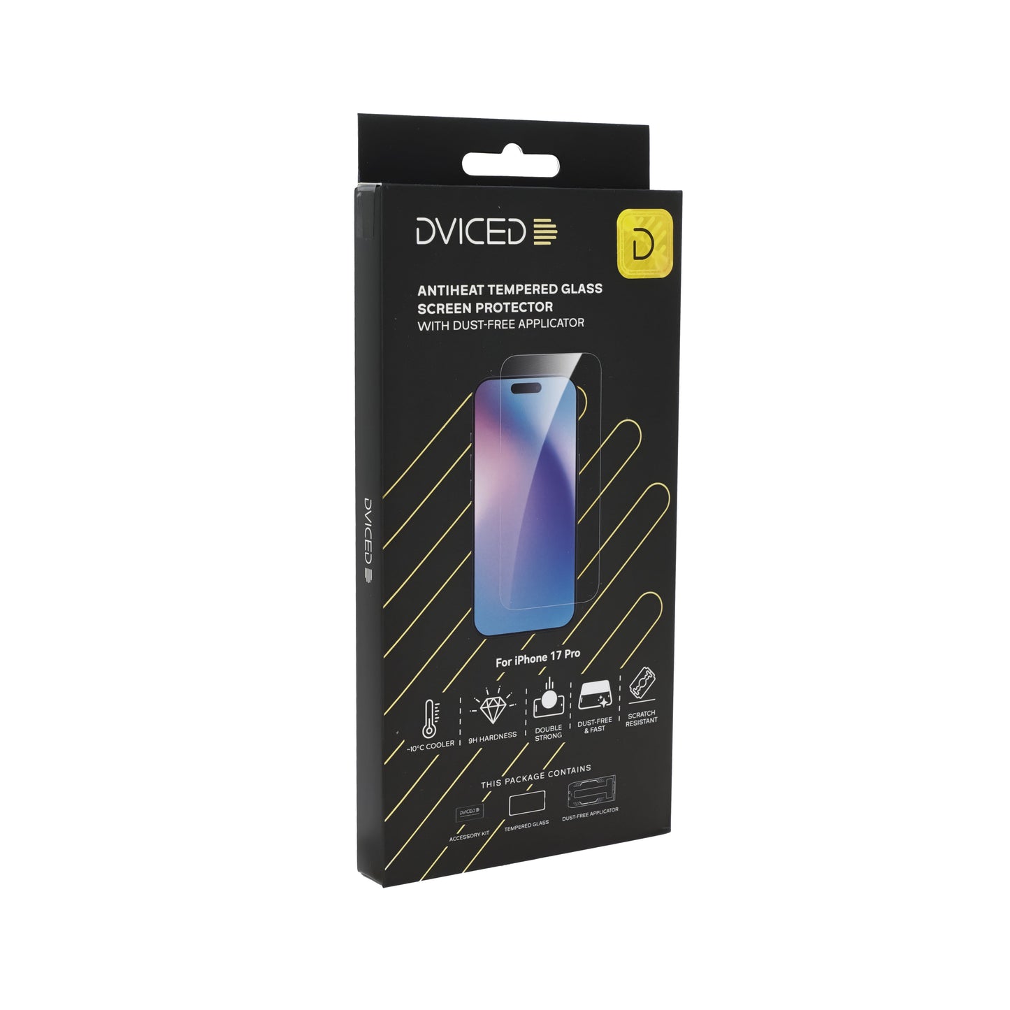 Dviced AntiHeat Tempered glass screen protector for iPhone 17 Pro with dust-free applicator
