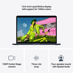 13-инчен MacBook Air:Apple M5 чип сo 10-јадрен CPU и 10-јадрен GPU, 2TB SSD, 16GB RAM, US - English - Midnight CTO - iSTYLE.mk