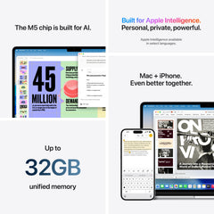 13-инчен MacBook Air:Apple M5 чип сo 10-јадрен CPU и 10-јадрен GPU, 2TB SSD, 32GB RAM,  US - English - Midnight CTO