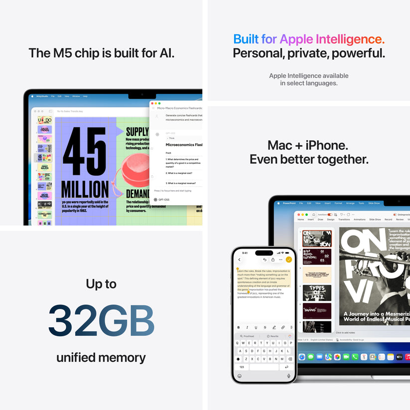 13-инчен MacBook Air:Apple M5 чип сo 10-јадрен CPU и 10-јадрен GPU, 2TB SSD, 24GB RAM, US - English - Starlight CTO - iSTYLE.mk