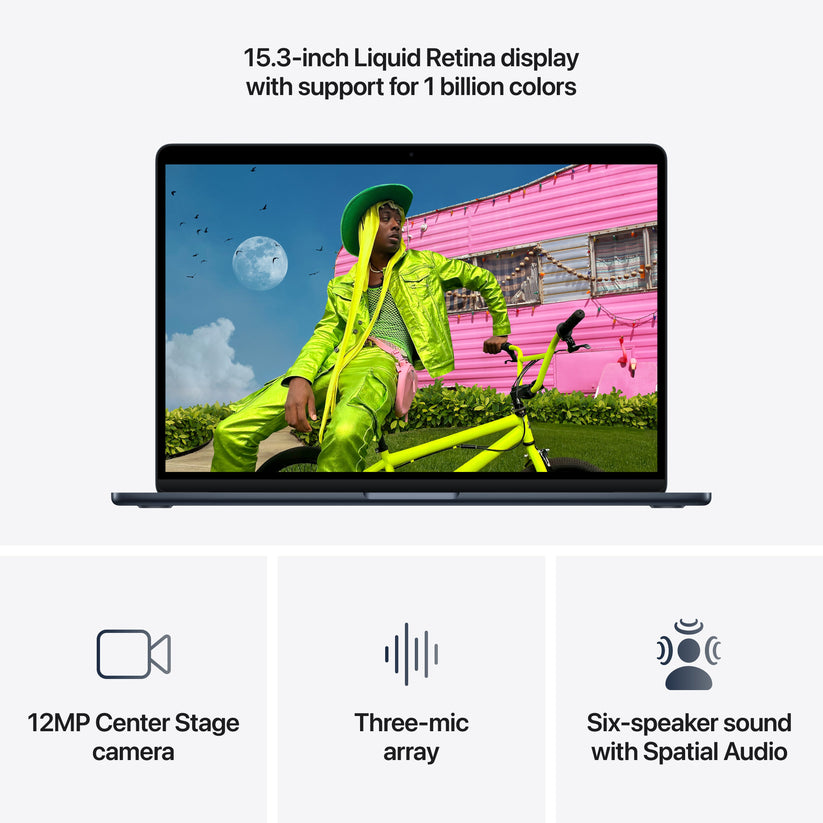 15-инчен MacBook Air:Apple M5 чип сo 10-jaдрен CPU и 10-jaдрен GPU, 512GB SSD, 16GB RAM, US - English - Midnight CTO - iSTYLE.mk