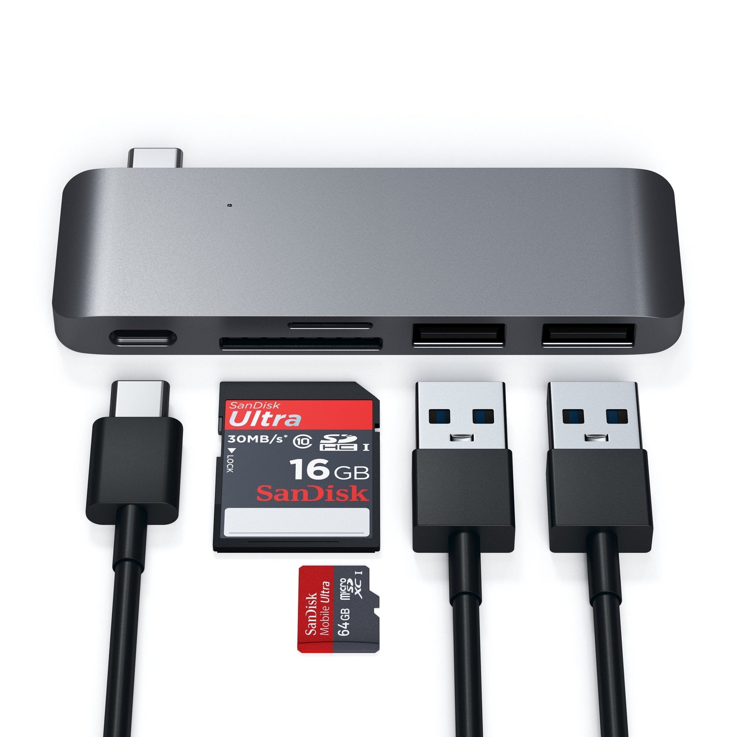 Satechi Aluminium Type-C Passthrough USB Hub (3x USB 3.0,MicroSD) - Space Grey