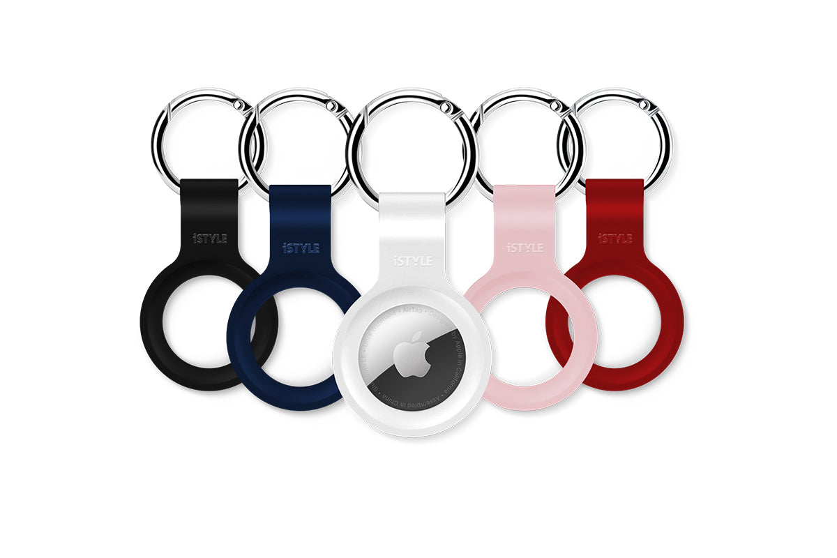 iStyle Silicone Case for AirTag pack bundle - black, white, blue, red