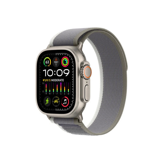 Apple Watch Ultra 2 GPS + Cellular, 49mm Titanium Case w Green/Grey Trail Loop - S/M