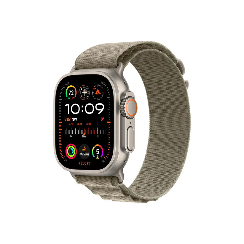 Apple Watch Ultra 2 GPS + Cellular, 49mm Titanium Case w Olive Alpine Loop - Small