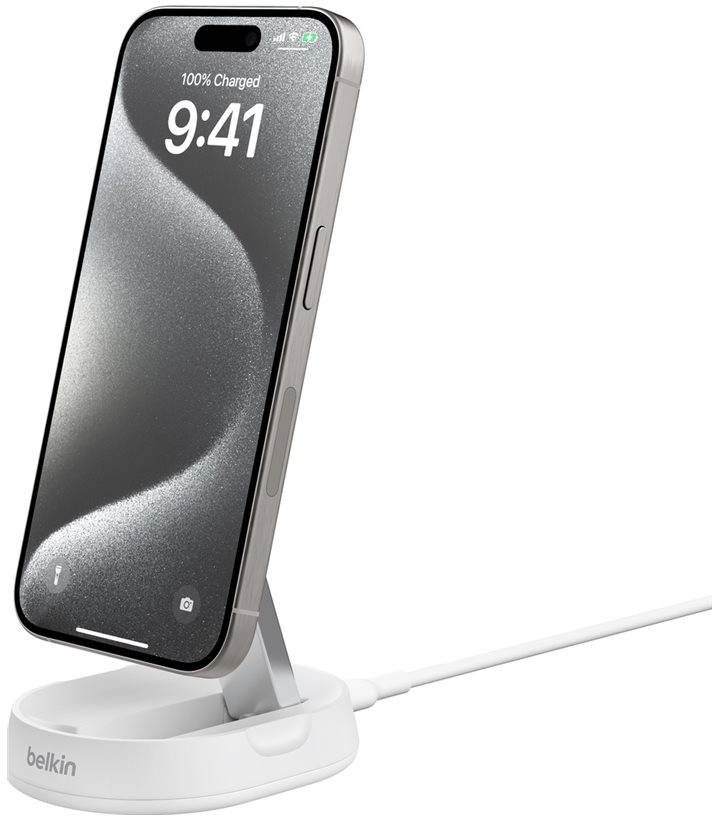 Belkin BOOSTCHARGE PRO Convertible Qi2 15w Magnetic Charging Stand, w/PSU - White