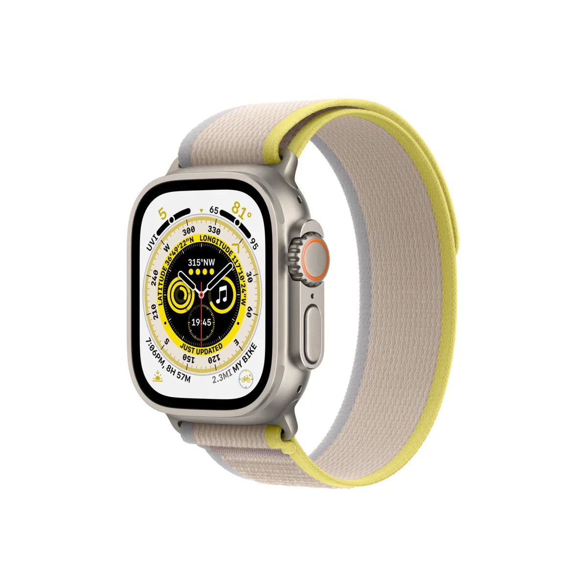Apple Watch Ultra 49 mm / GPS + Cellular / Titanium Case / Yellow/Beige Trail Loop / S/M