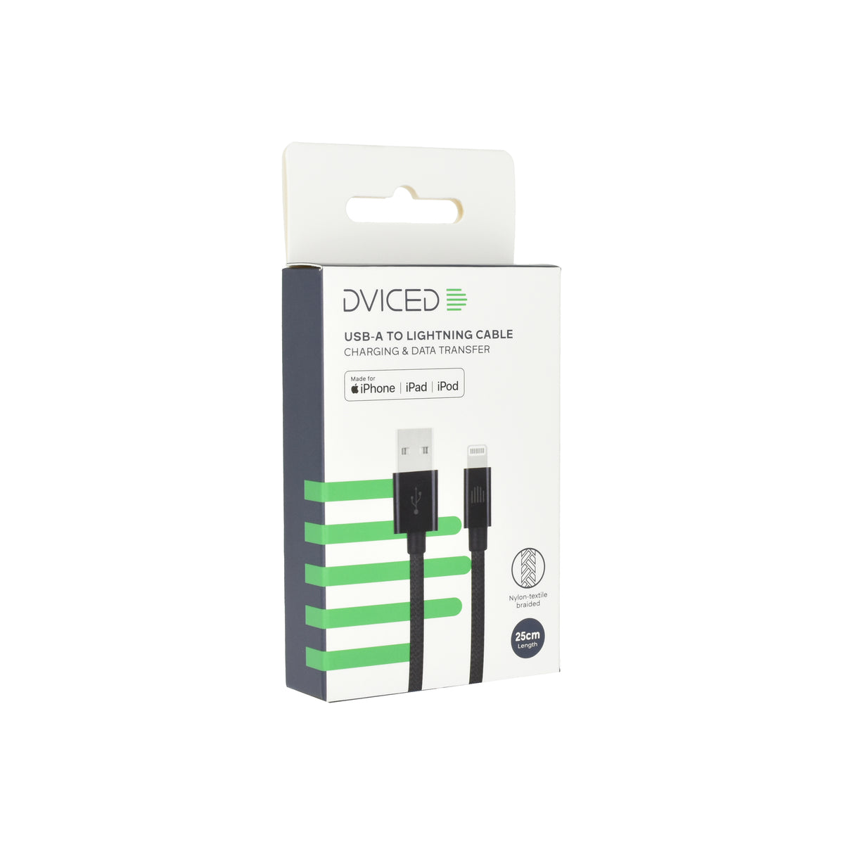 Dviced Cable USB-A to Lightning Nylon Textile 0,25m - Black
