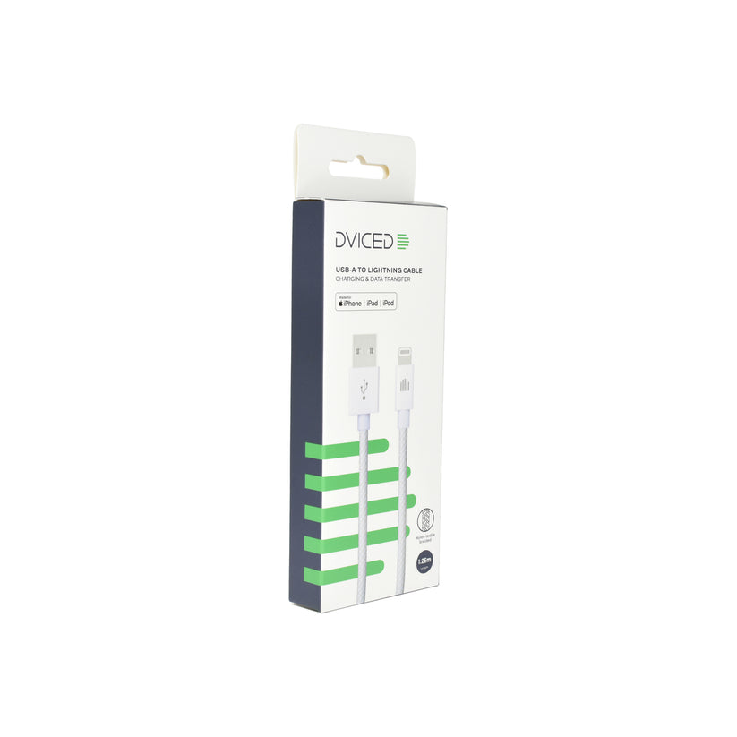 Dviced Cable USB-A to Lightning Nylon Textile 1,25m - White
