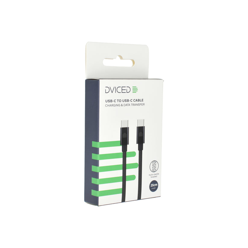 Dviced Cable USB-C to USB-C Nylon Textile 0,25m - Black