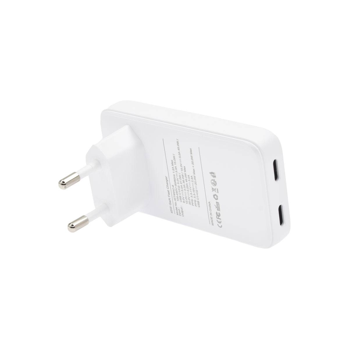Dviced Slim Wall charger 45W GaN 2 USB-C EU - White