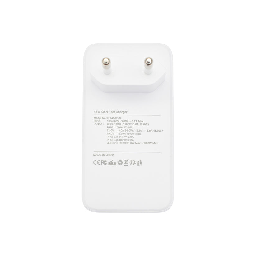 Dviced Slim Wall charger 45W GaN 2 USB-C EU - White
