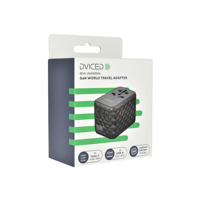 Dviced Universal travel adapter 65W GaN - Black