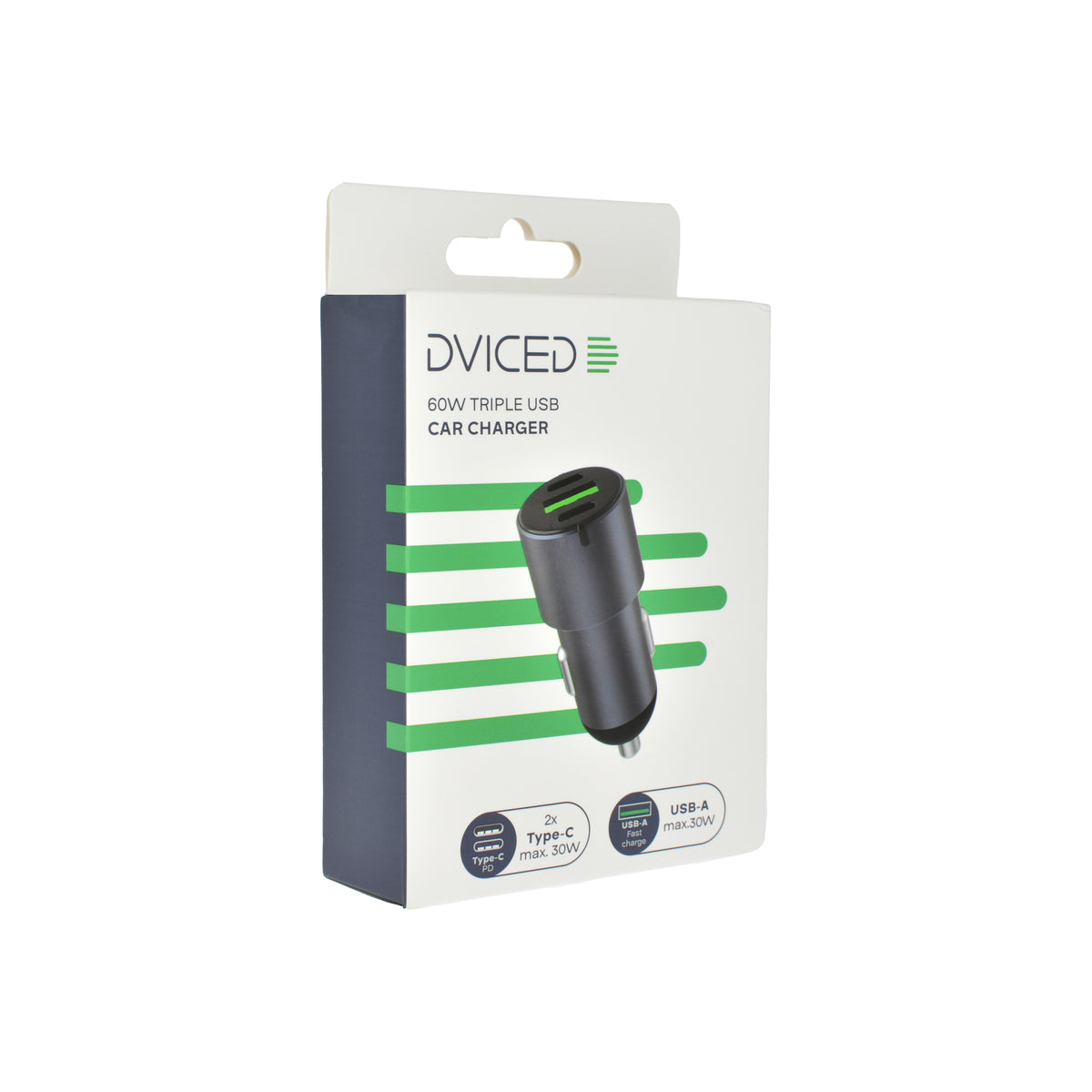 Dviced Car charger 60W 1 USB-A, 2 USB-C - Gray