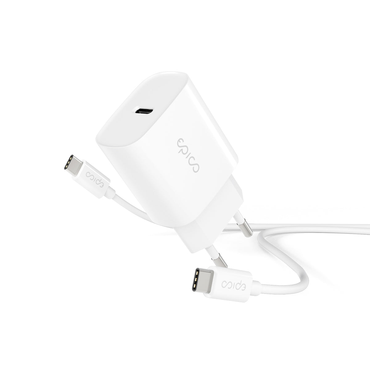 Epico 20W PD Charger Bundle with USB-C to USB-C cable 1.2m - white