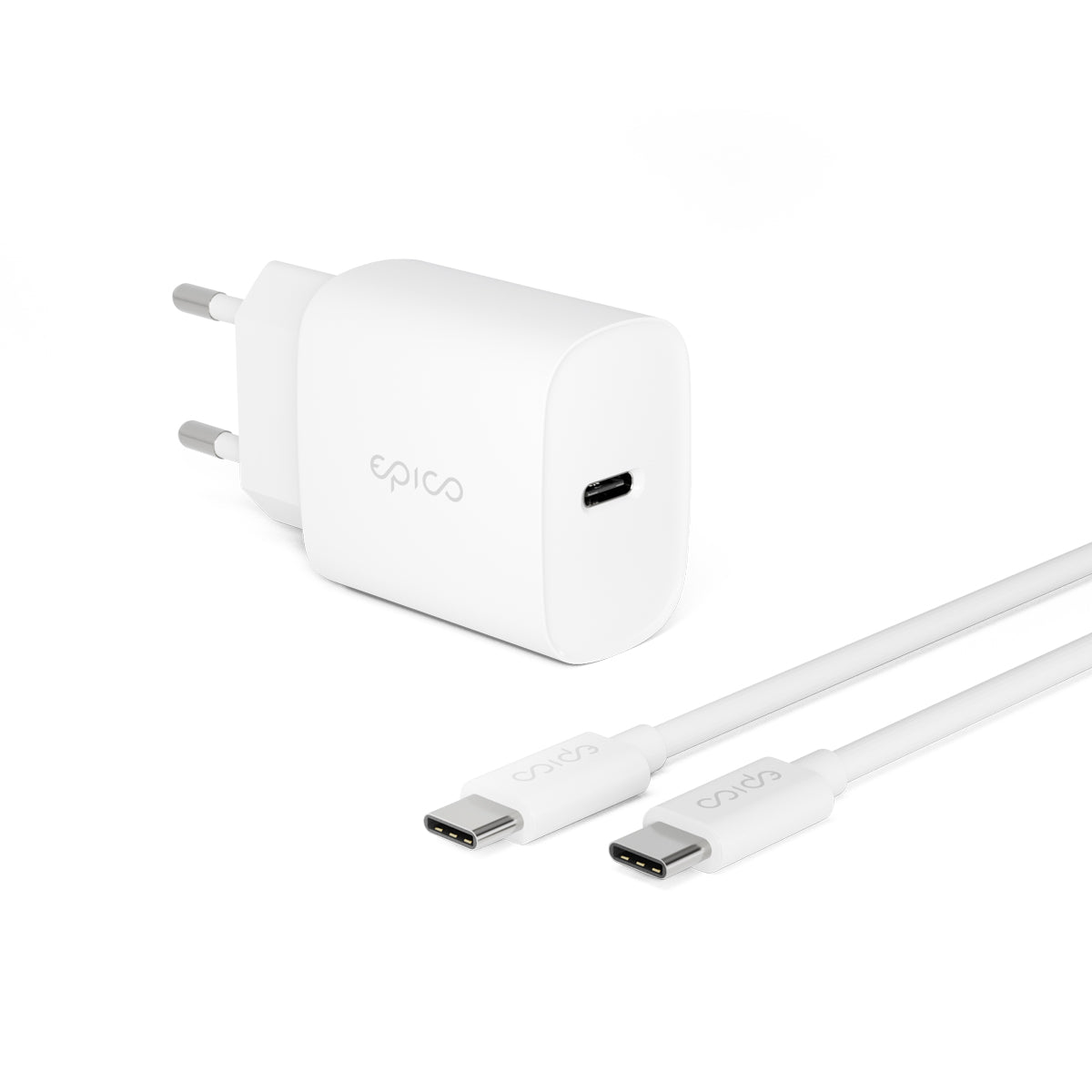 Epico 20W PD Charger Bundle with USB-C to USB-C cable 1.2m - white