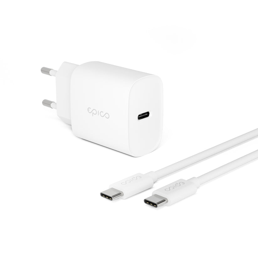 Epico 20W PD Charger Bundle with USB-C to USB-C cable 1.2m - white