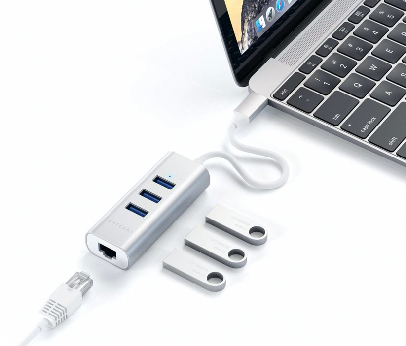 Satechi TYPE-C 2-in-1 3 Port USB 30 Hub & Ethernet - Silver