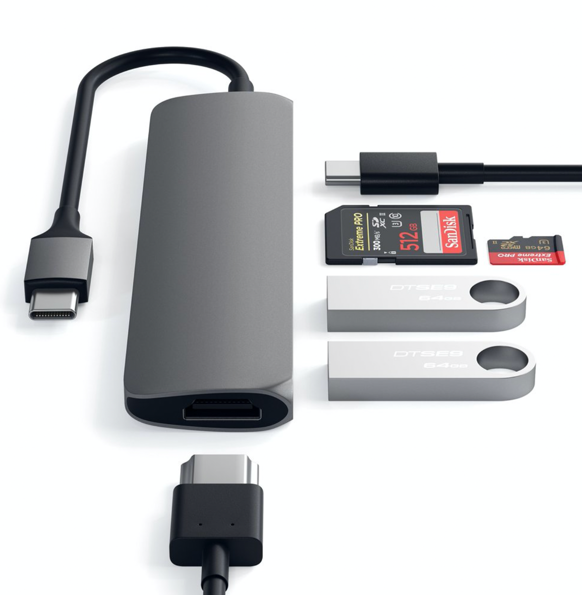 Satechi TYPE-C Slim Multimedia Adapter V2 - Space gray