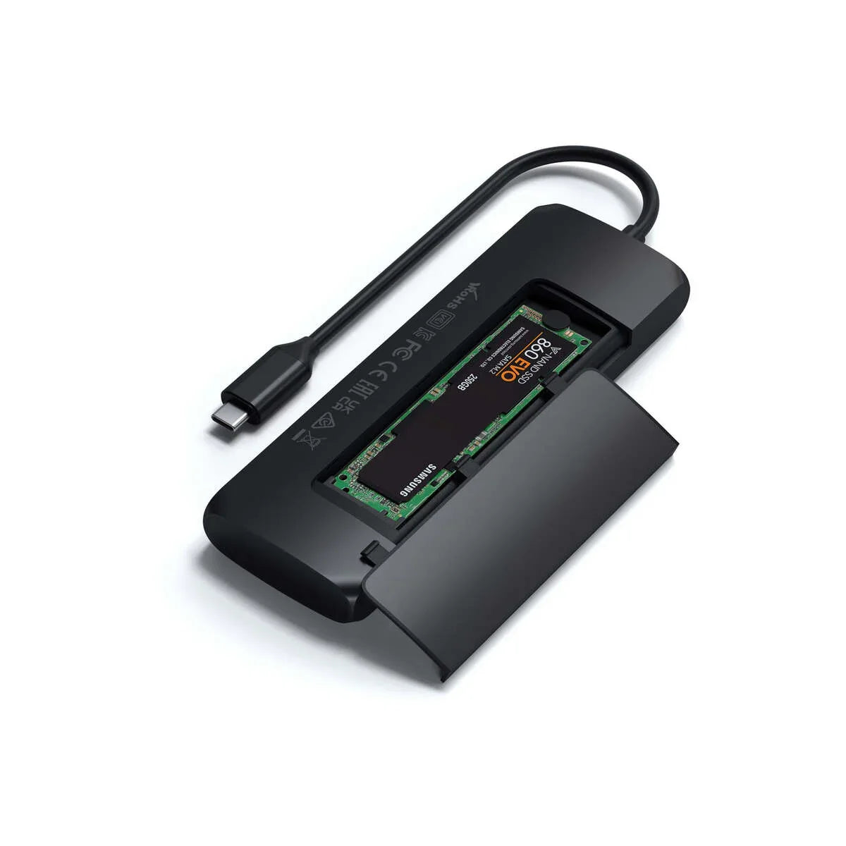 Satechi Aluminium USB-C Hybrid Multiport adapter (SSD Enclosure, HDMI 4K, 2 x USB-A 3.1 Gen 2 up to 10 Gbps) - Black