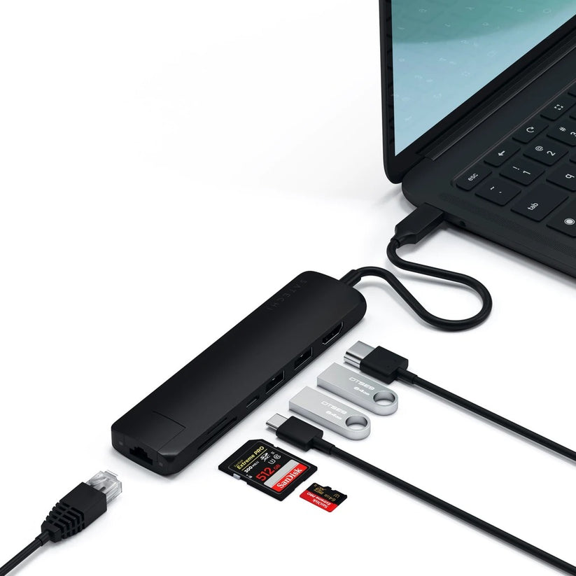 Satechi Aluminium Type-C Slim Multiport (1xHDMI 4K,2x USB-A,1x SD,1x Ethernet) - Black